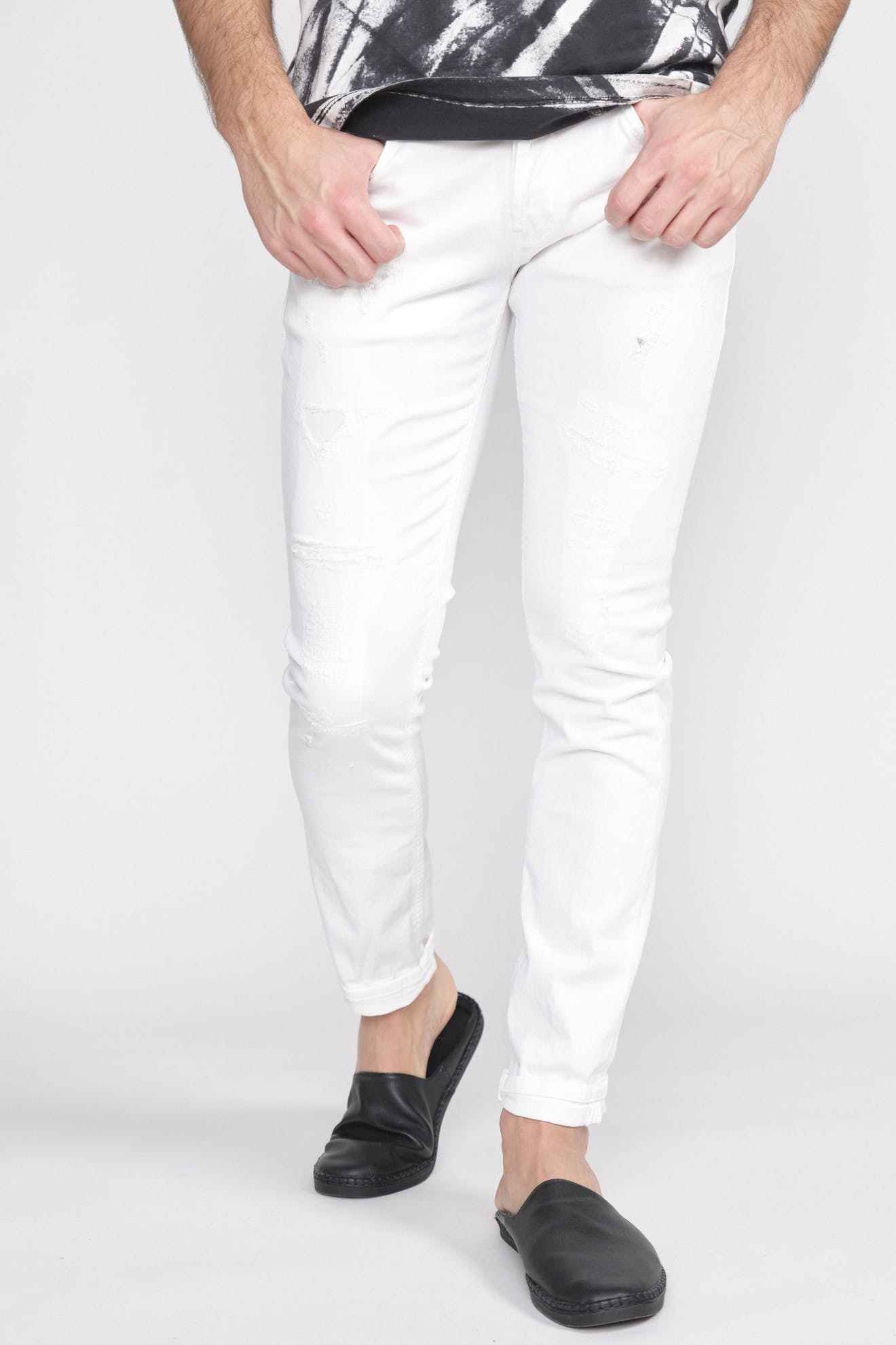 Dondup George Skinny fit - Pantalon en jean à jambe étroite et détails destroy blanc 32