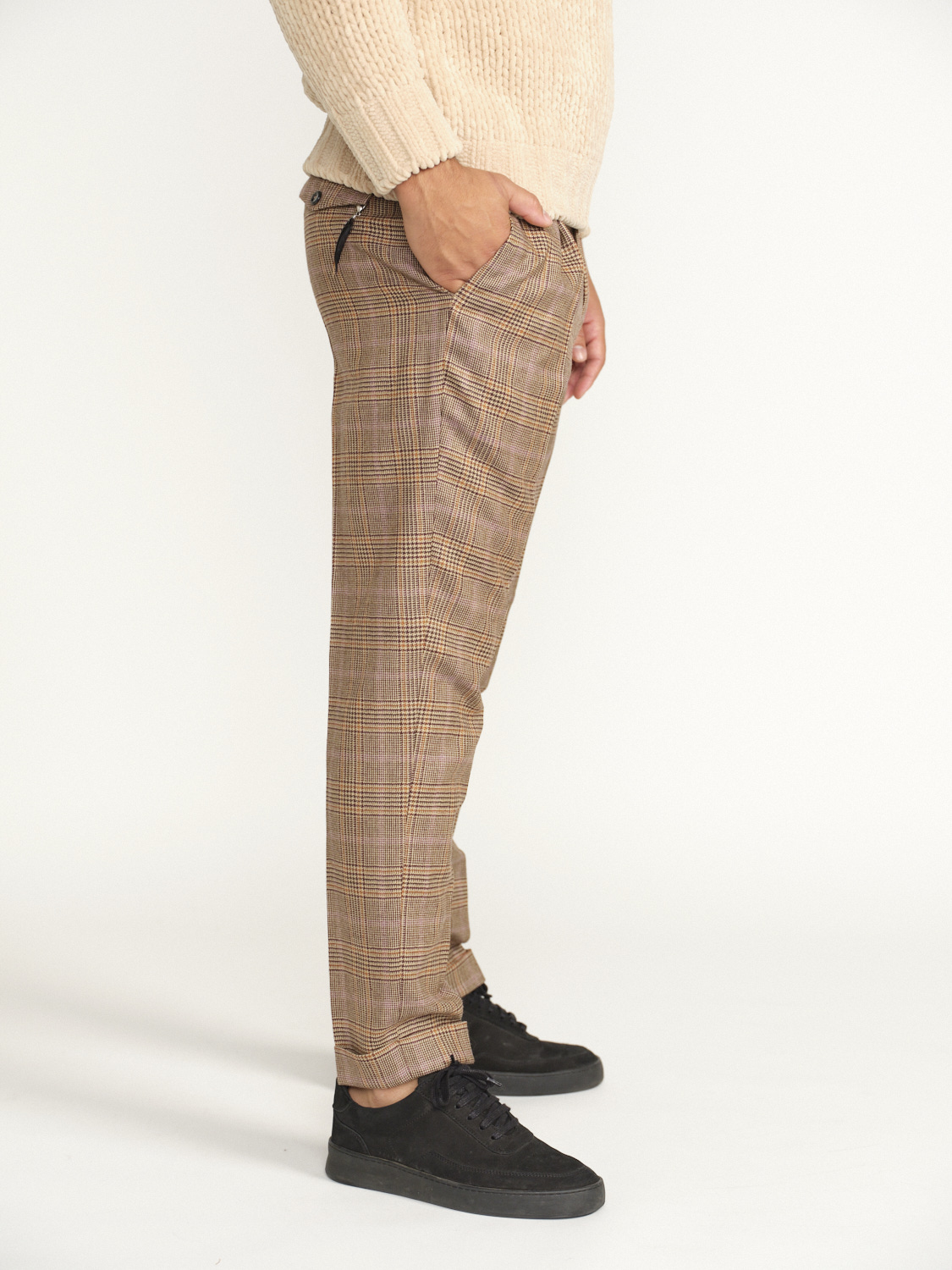 PT Torino Rebel - Pantalones de traje a cuadros con pliegue marrón 48
