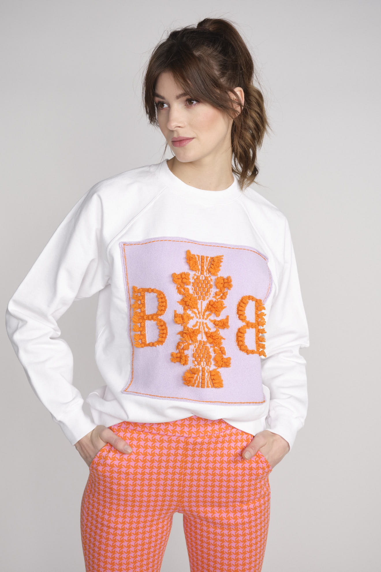 Barrie Sweater with Barrie Logo cashmere patch – Pullover aus Baumwolle mit Cashmerelogo lila XS