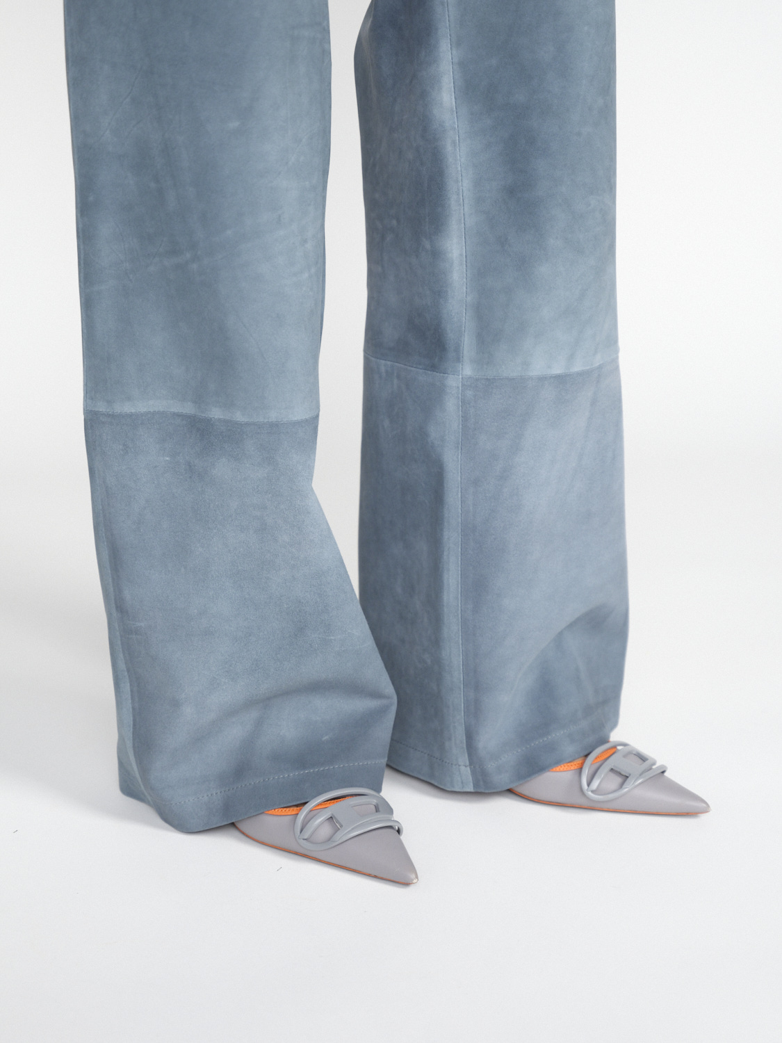 Arma Galizia - Wide-leg suede trousers with dark wash  blue 34