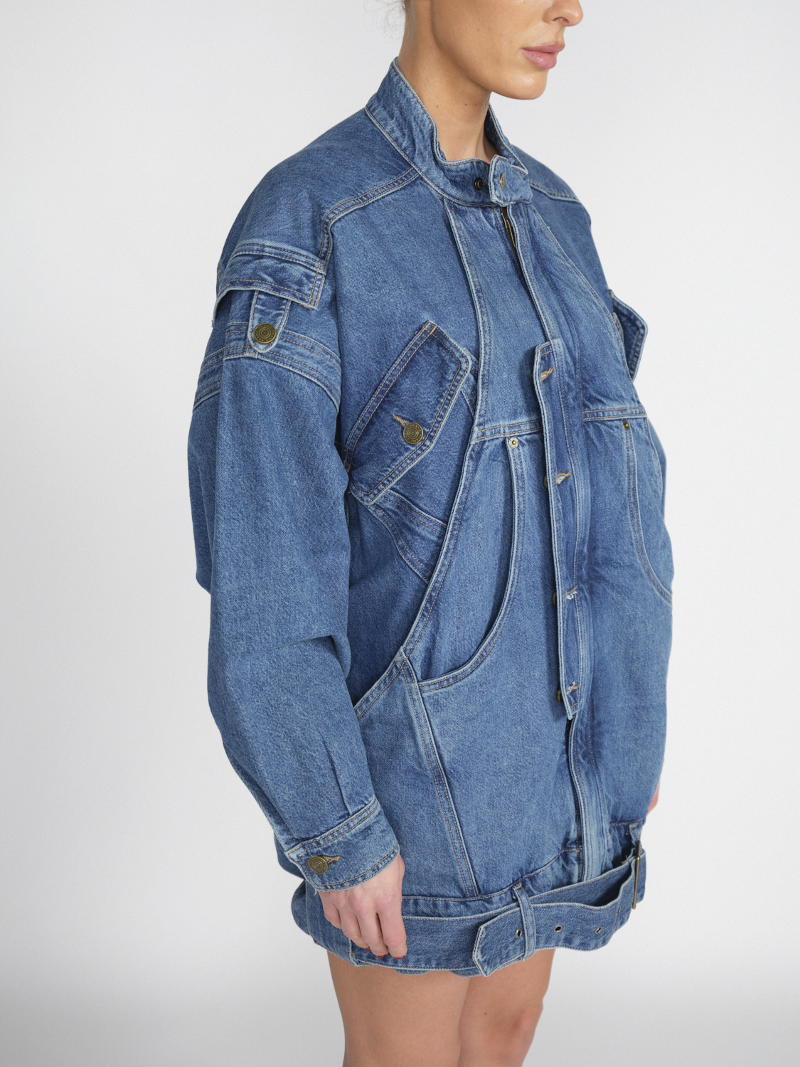 Frame The Mac - Veste en jean oversize avec effets de superposition et ceinture bleu XS