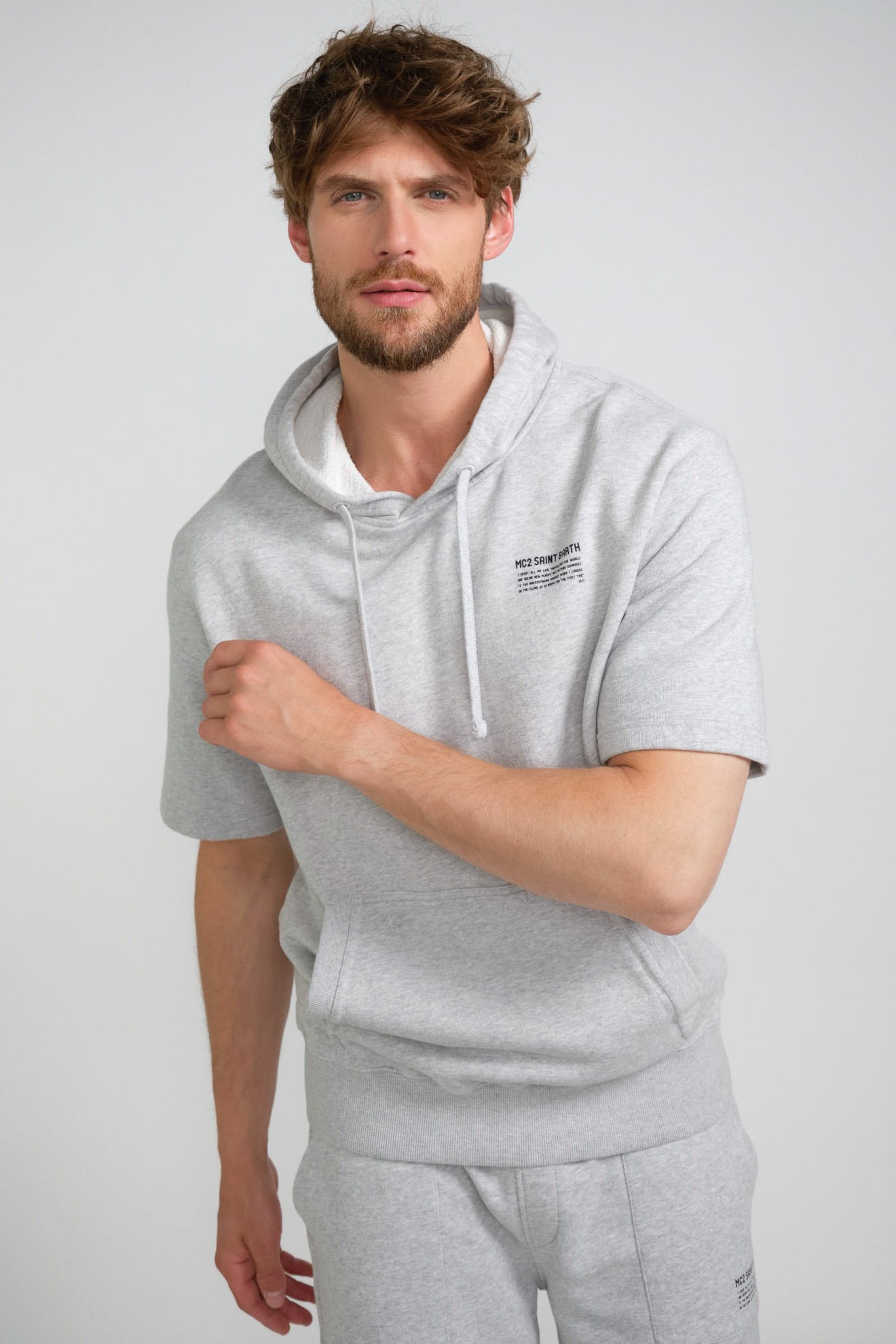 st.barth hoodie grey branded cotton model front