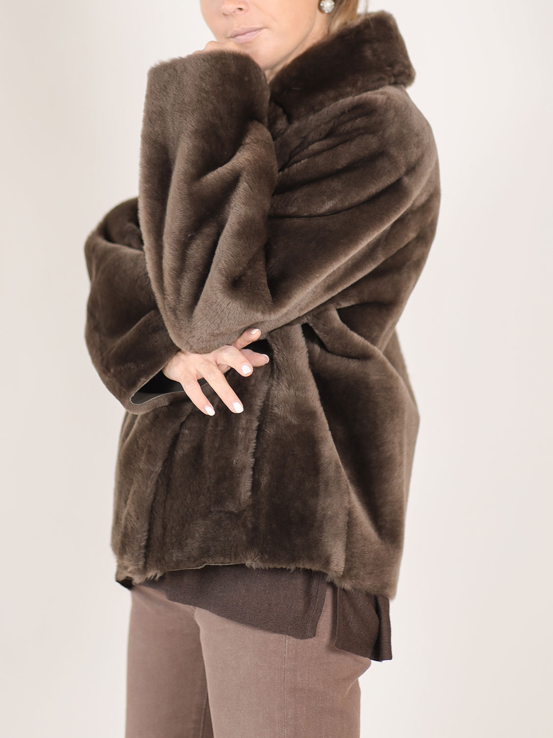Blancha Straight Merino – Double-breasted fur coat brown 34