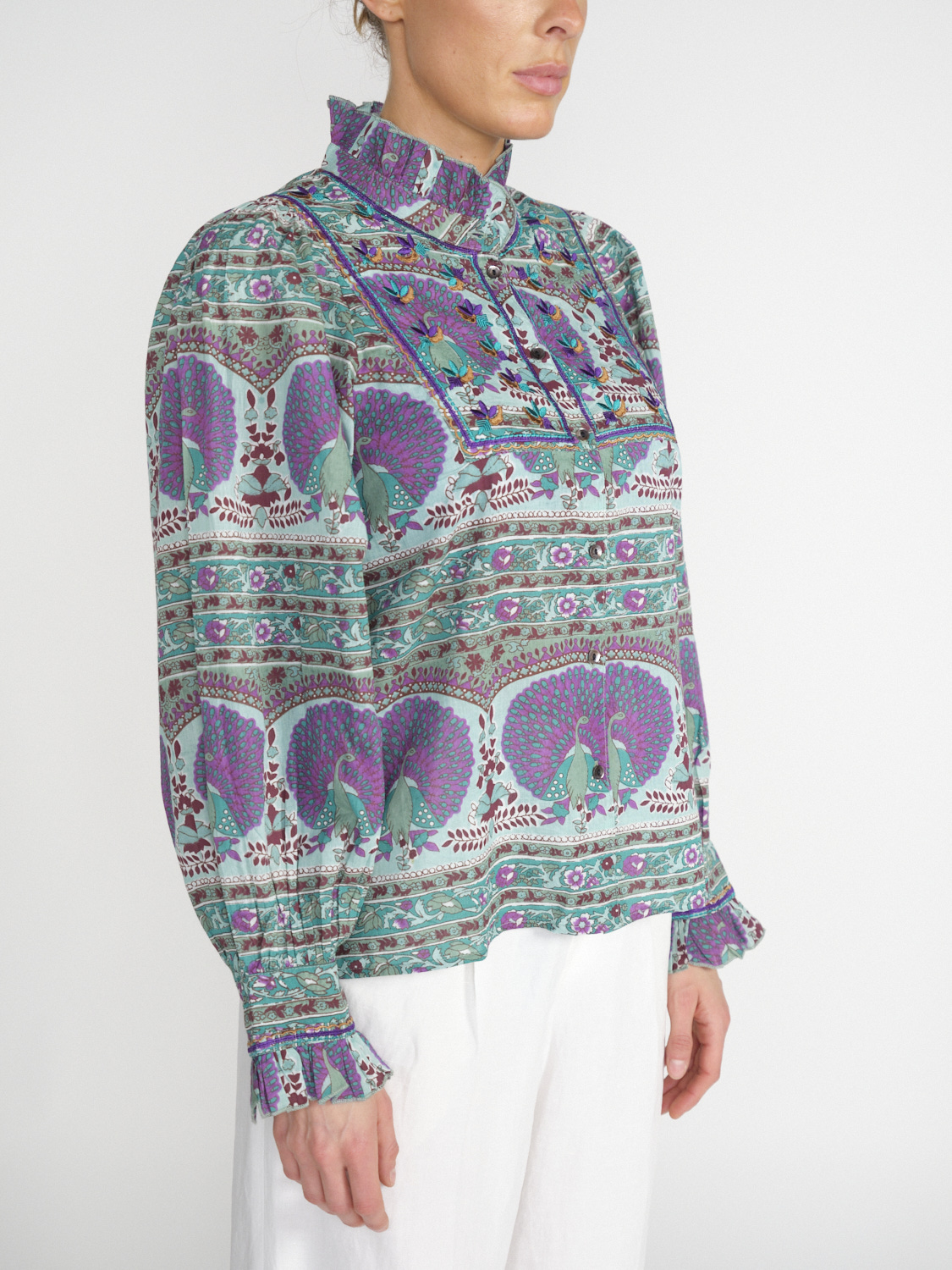 Antik Batik Tala – Baumwoll-Bluse mit floralem Muster 	  menta 38