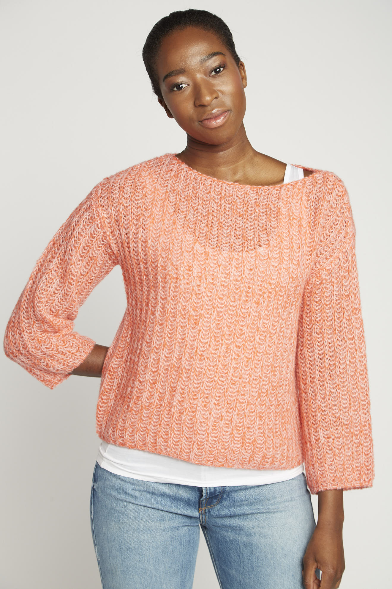 luren pulli orange einfarbig model frontalansicht