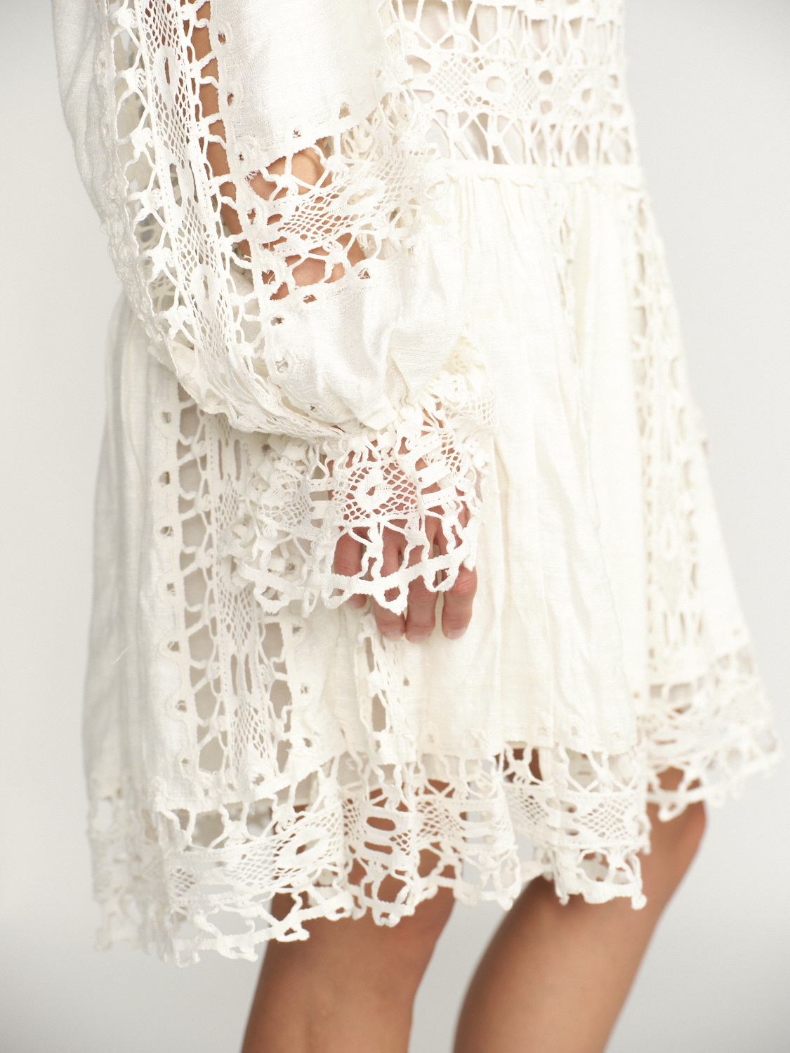 Ulla Johnson Vestido Lata - Vestido corto con detalles de agujeros en mezcla de seda y algodón beige 36
