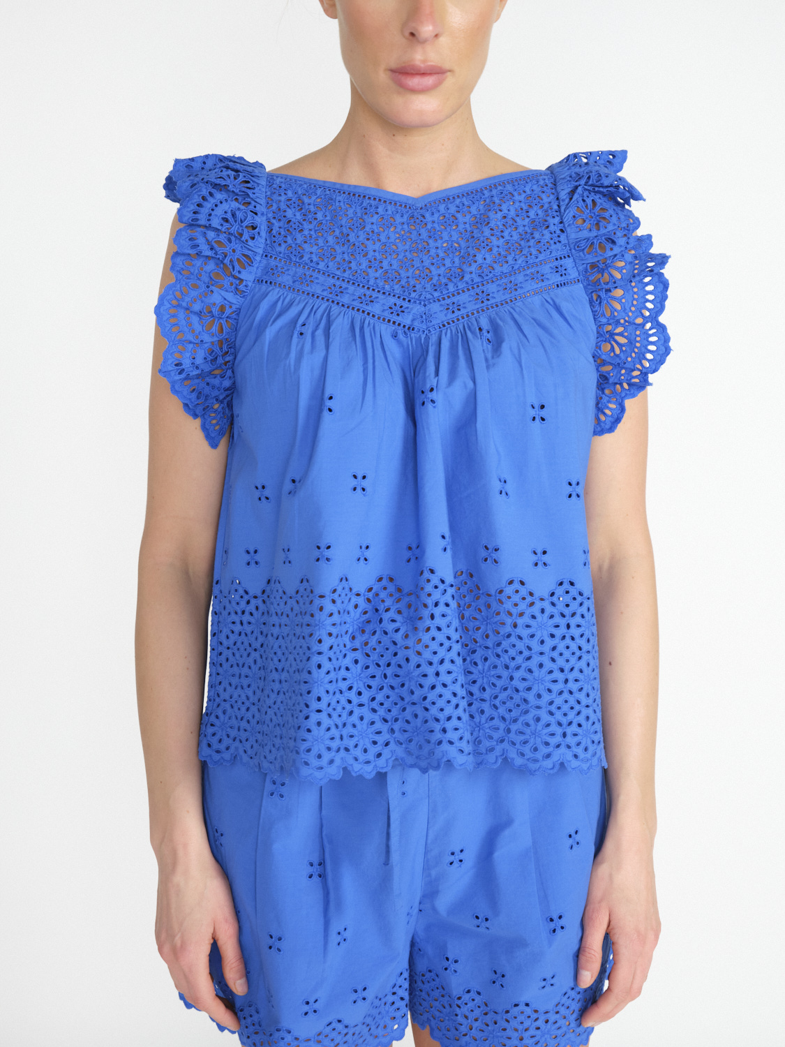 Ulla Johnson Leona Top – playful top with a hole pattern  blue 34