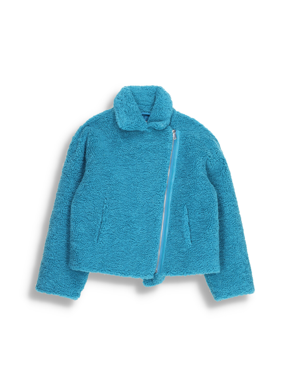 Jacket with diagonal zippered wool look