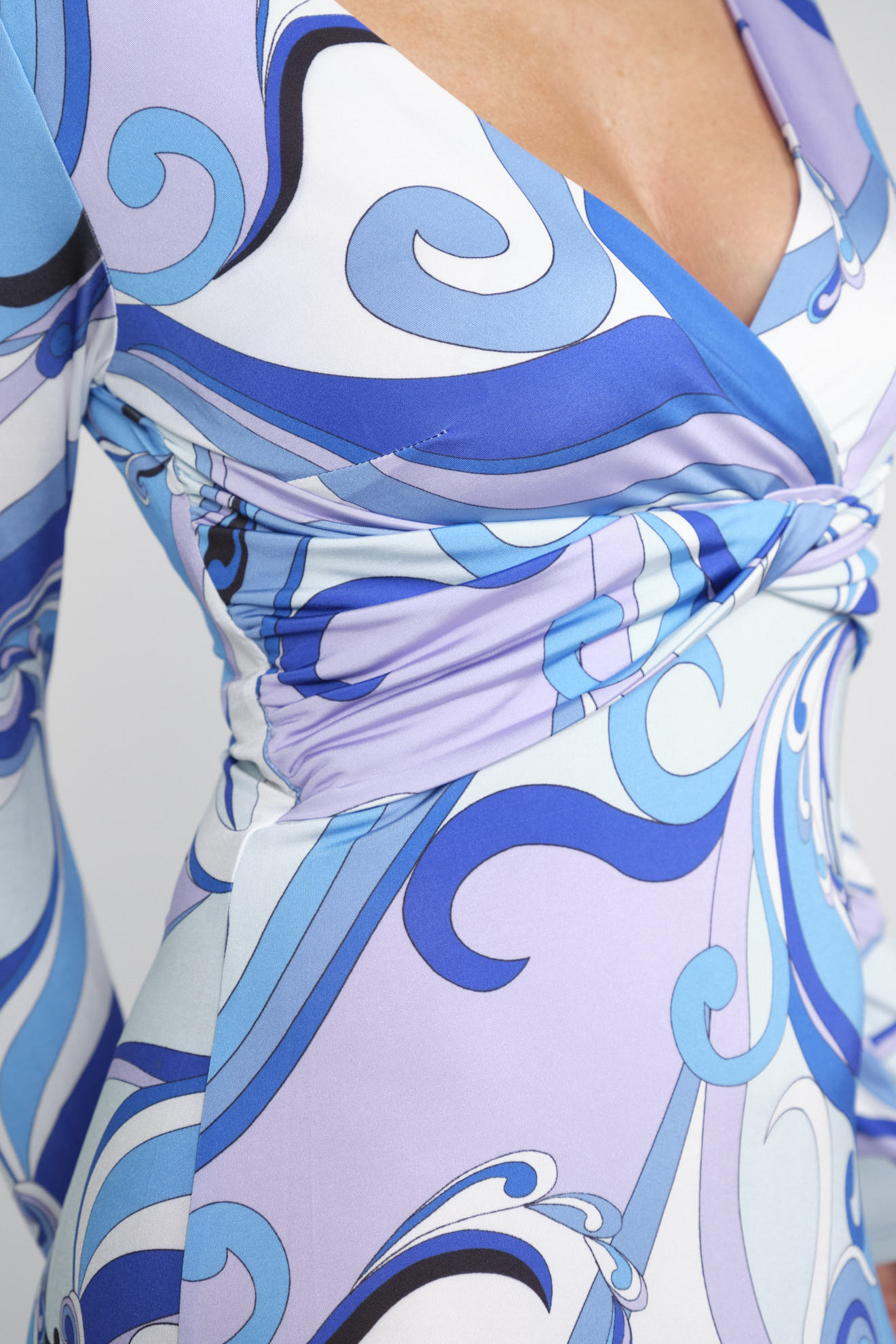 l'agence kleid blau weiß lila gemustert handgefertigt seide