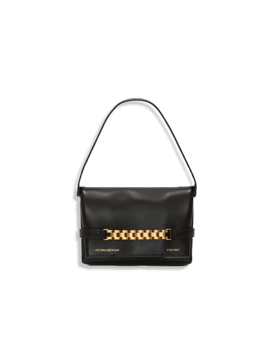 Mini Chain Pouch In Black Leather - Leather bag with golden detail