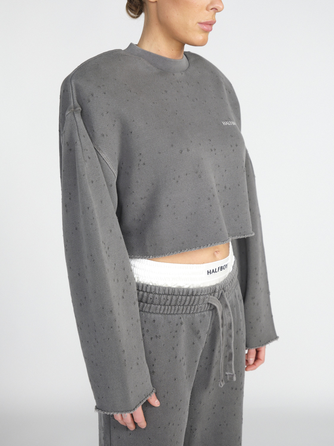 Halfboy Crew Neck – Cropped Pullover mit Schulterpolstern   schwarz XS