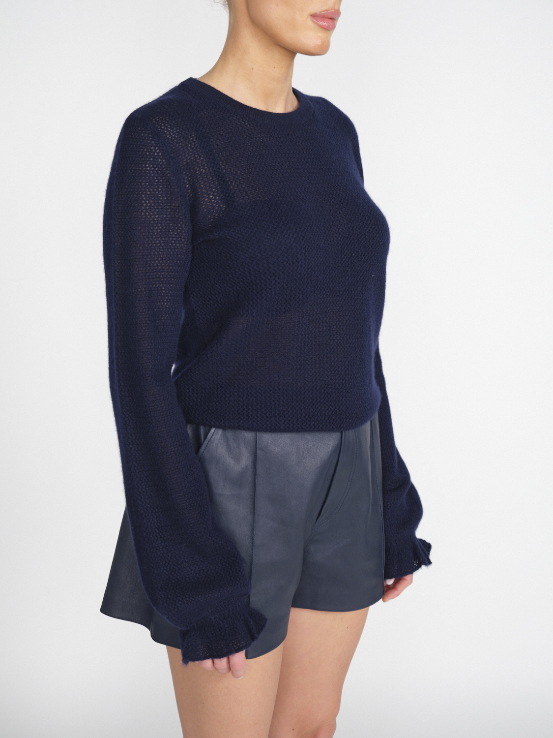 Lisa Yang Leanne - Maglia Ajour in cashmere  marine XS/S