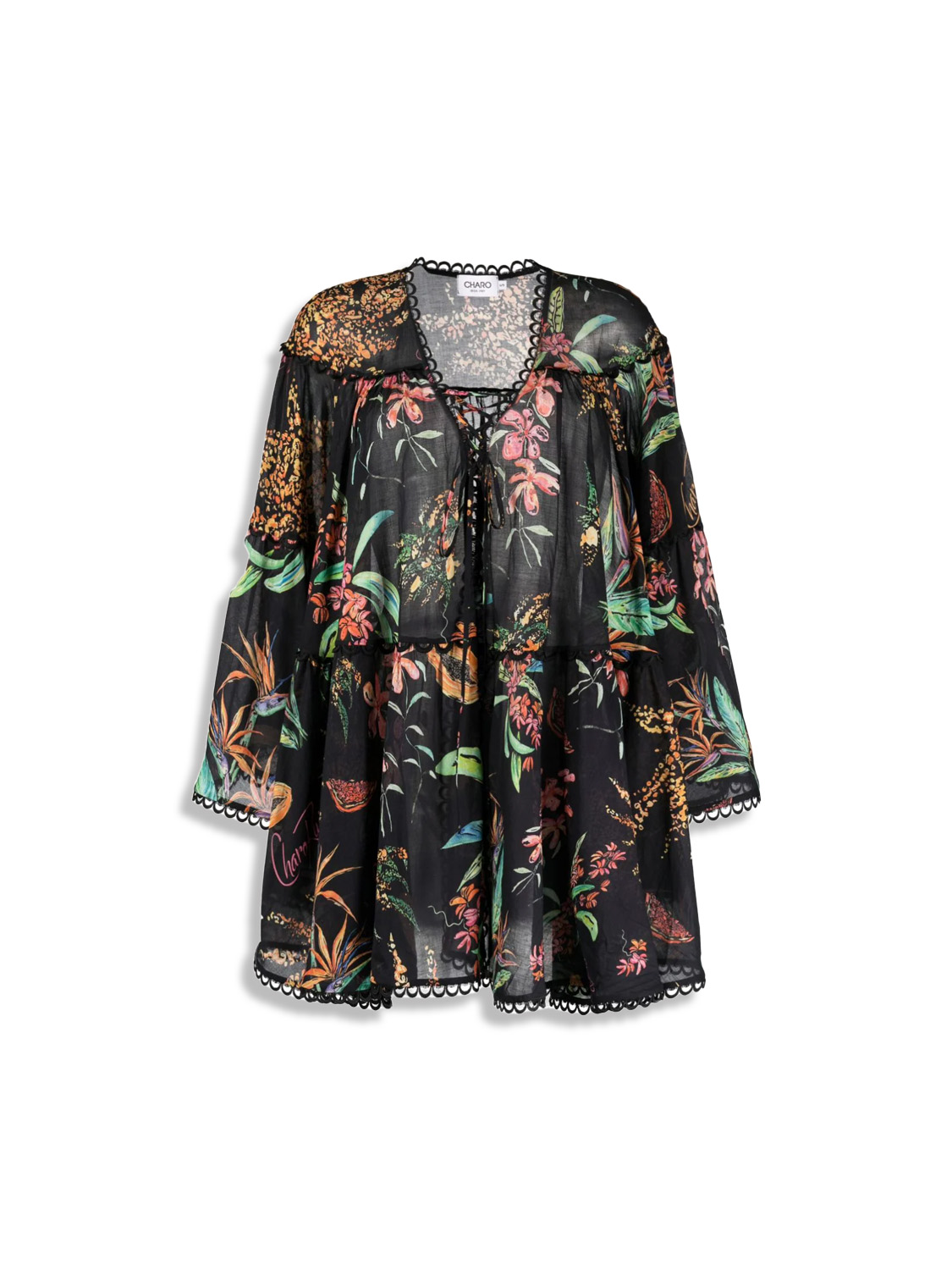 Charo Ruiz Kaftan Ivet - Caftan jacket with floral print black S