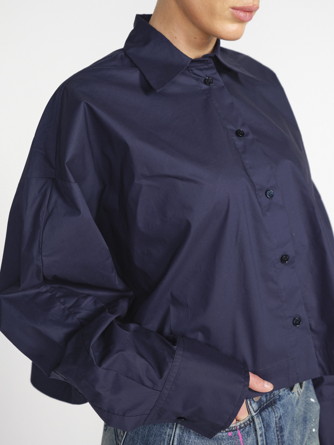 Roberto Collina Camicia Boxy – Blouse en coton oversized avec longueur raccourcie marine S