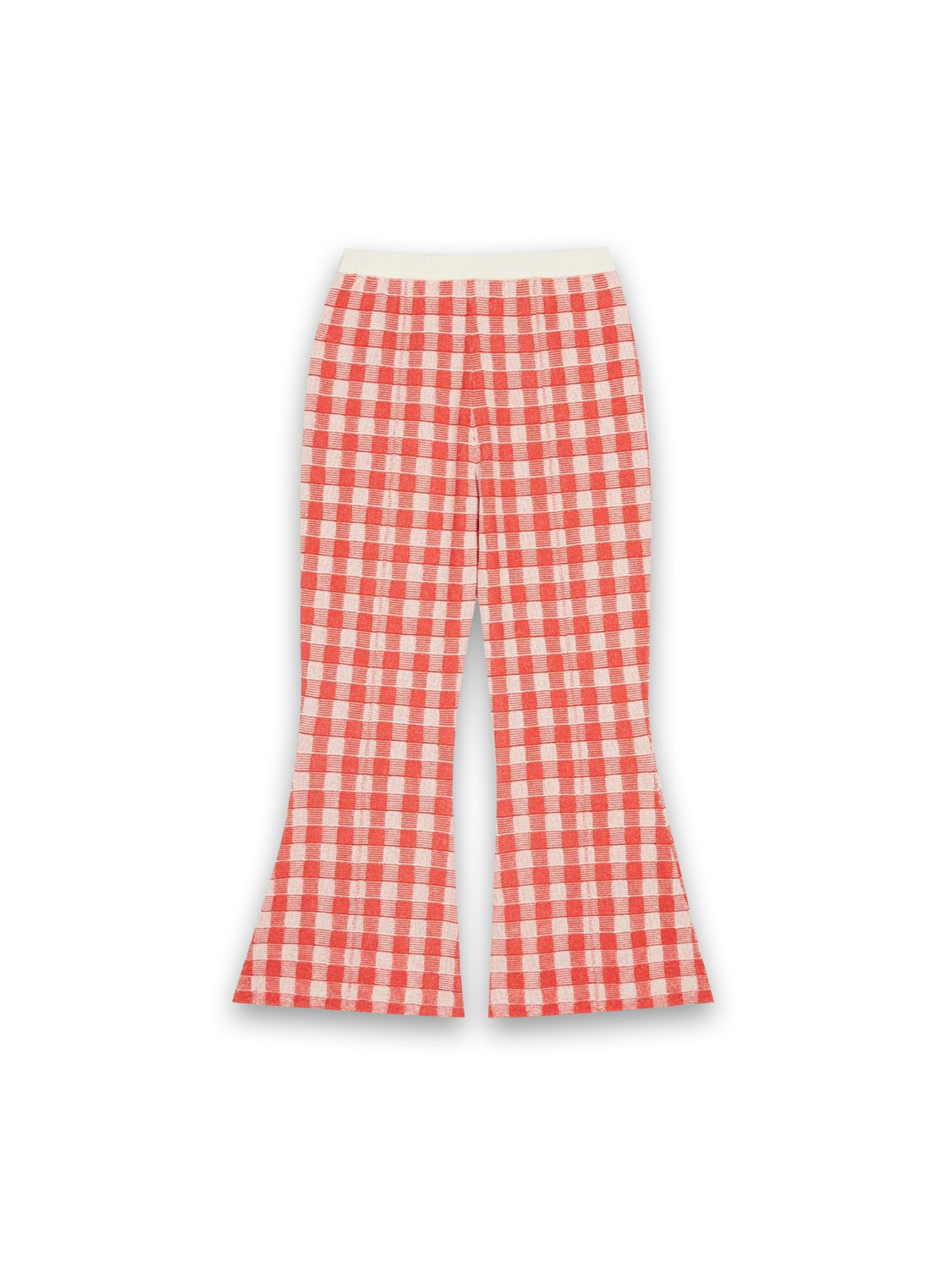 Gingham Flare - Hose aus Seiden-Leinen-Mix