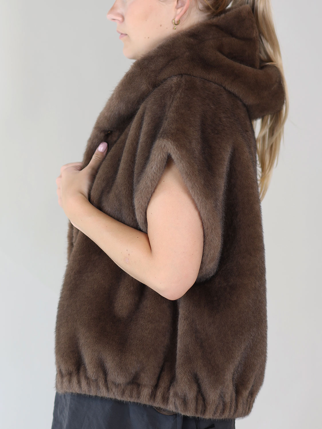Studio AR Olena Faux Mink – reversible vest in fur and leather look brown 34
