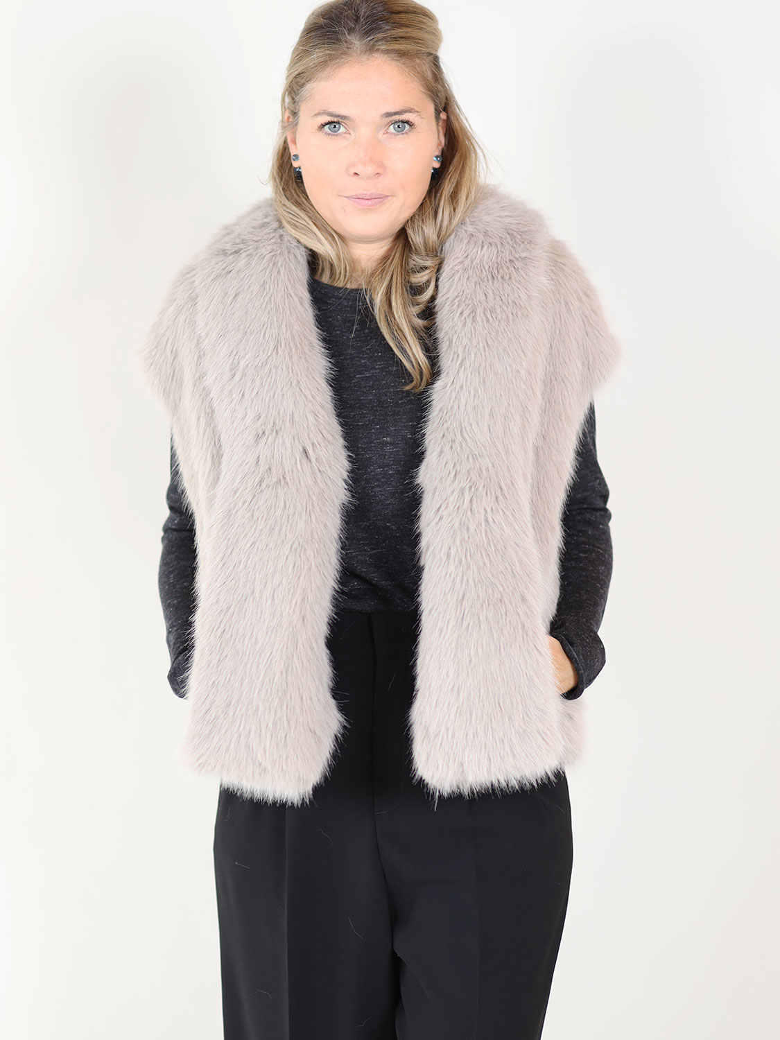 Betta Corradi Gilet – Weste in Felloptik   taupe XS