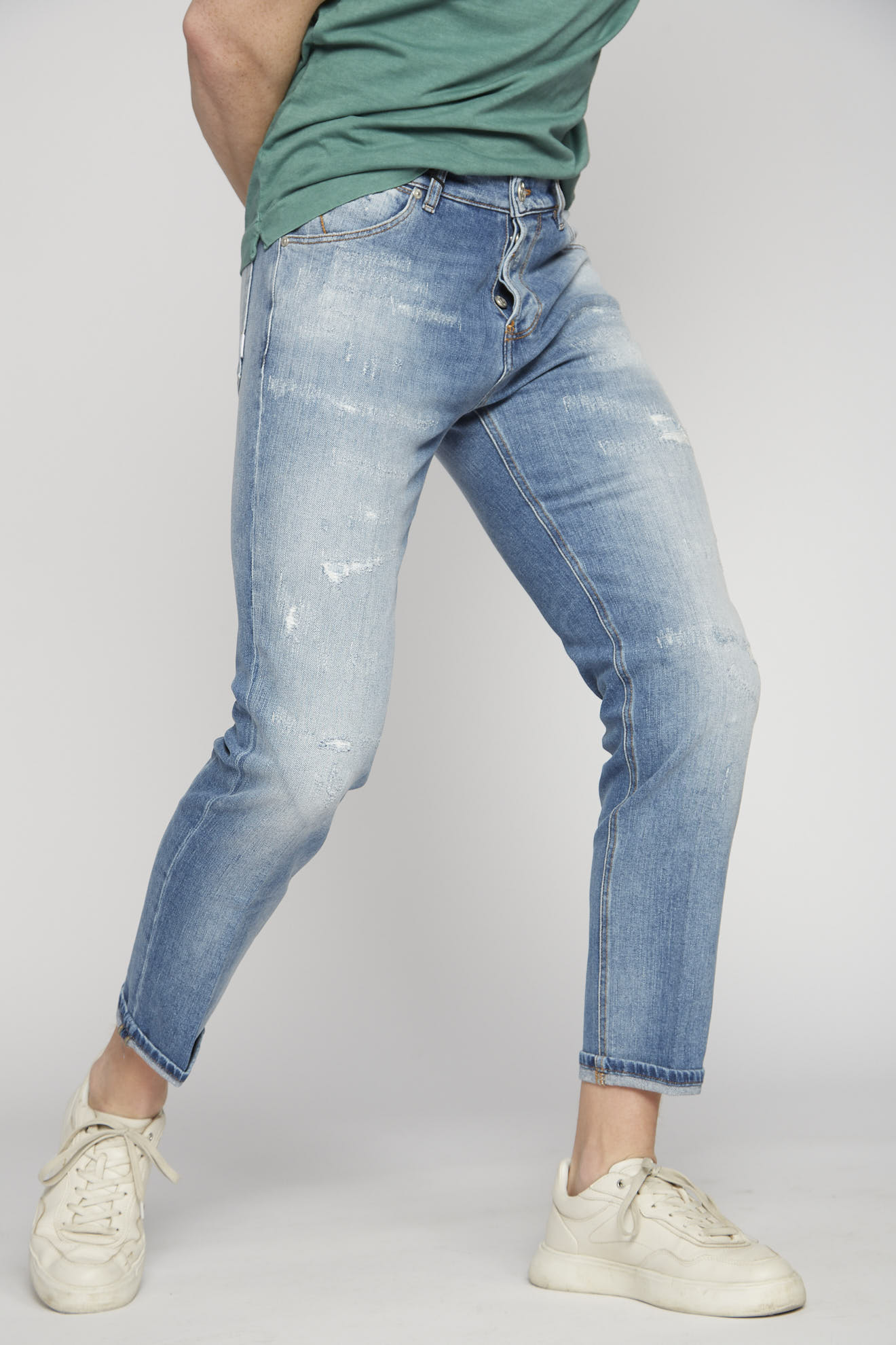 pt torino jeans denim destroyed cotton model side