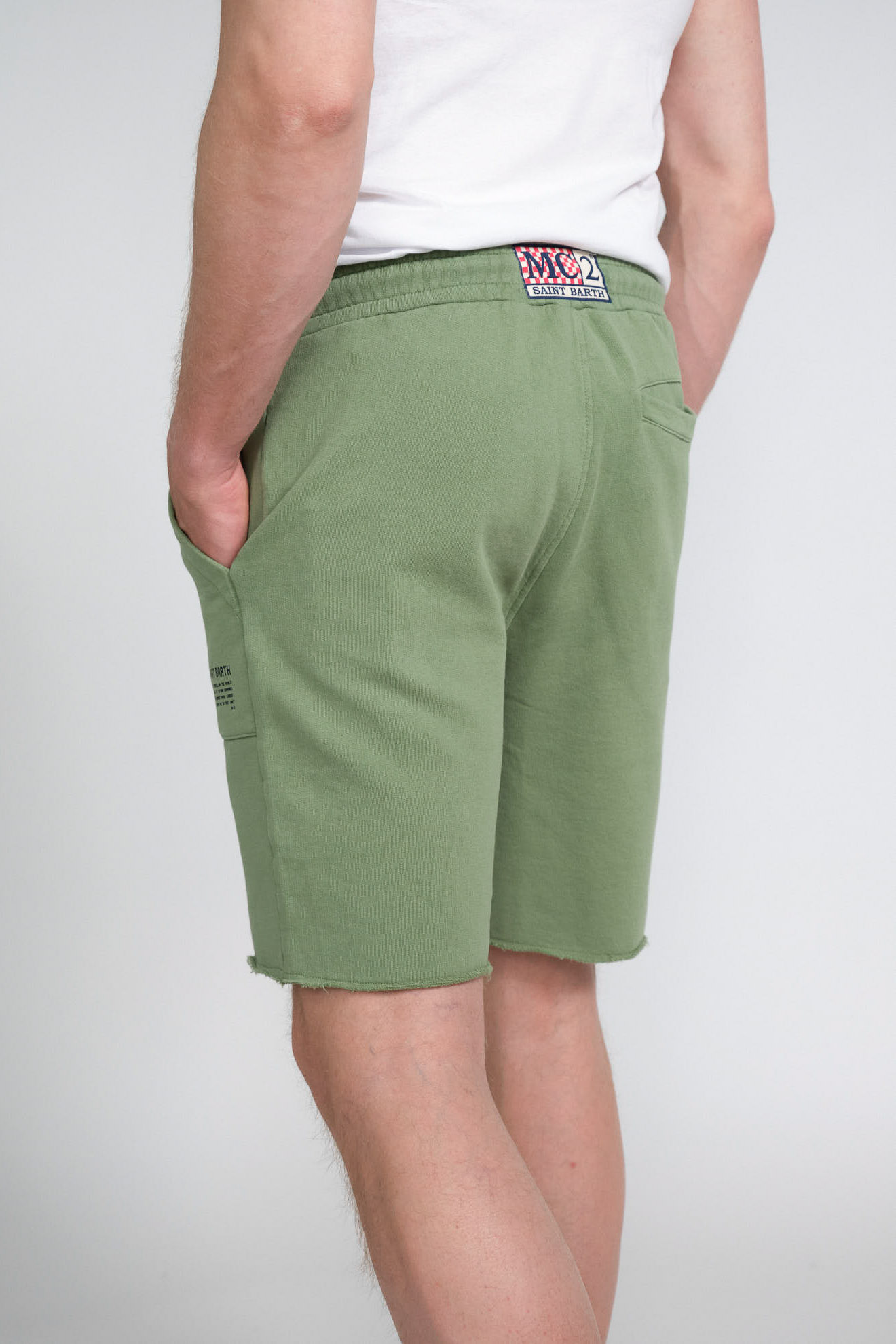 st.barth shorts green branded cotton model back