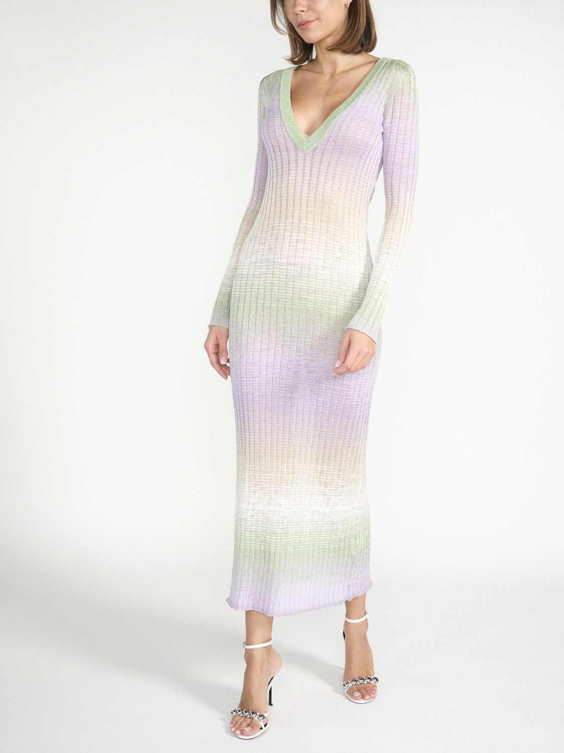 Roberto Collina Riga – Maxi-Strick-Kleid mit Lurex-Details mehrfarbig L