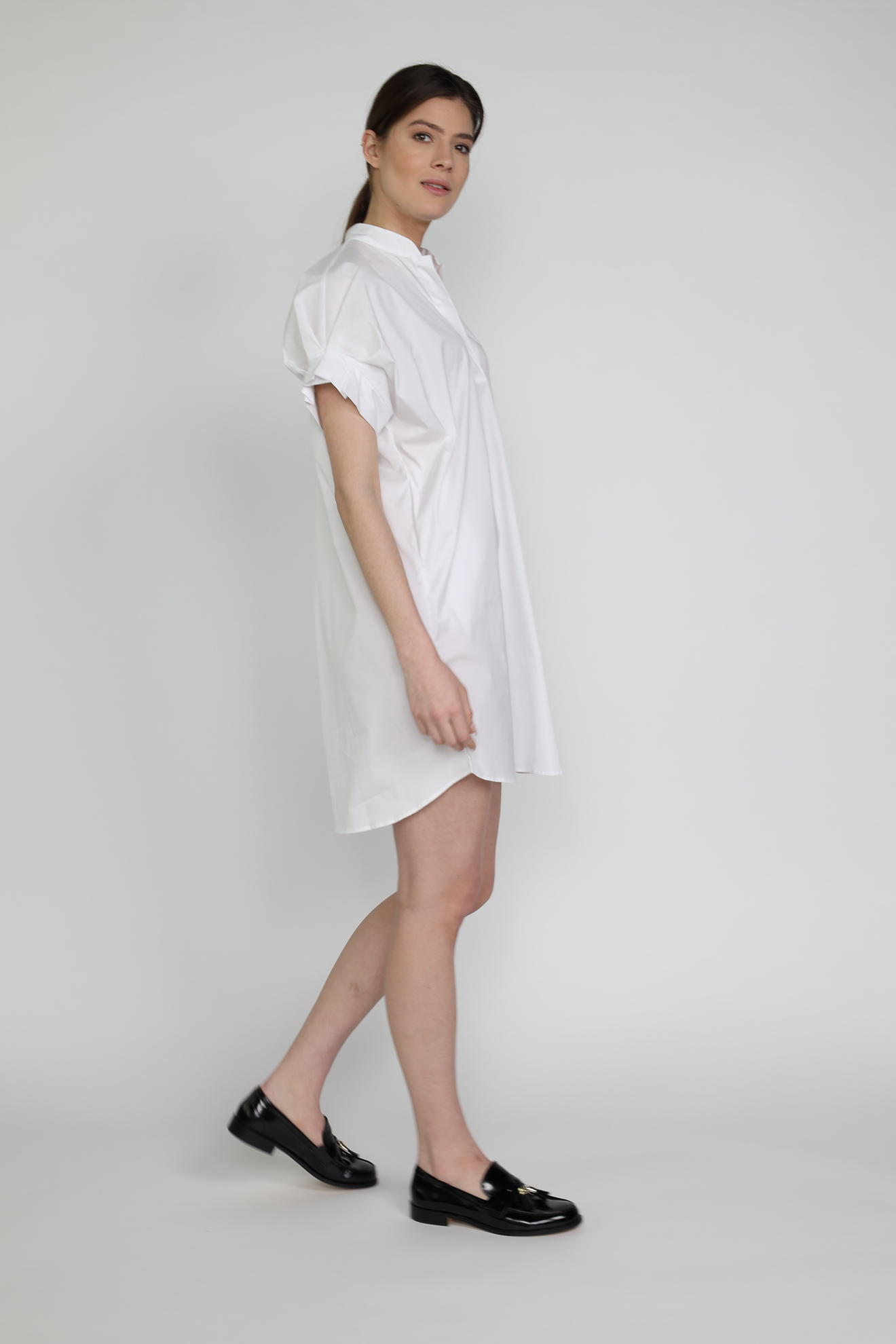 Emma - Oversized blouse style dress with short sleeves L white