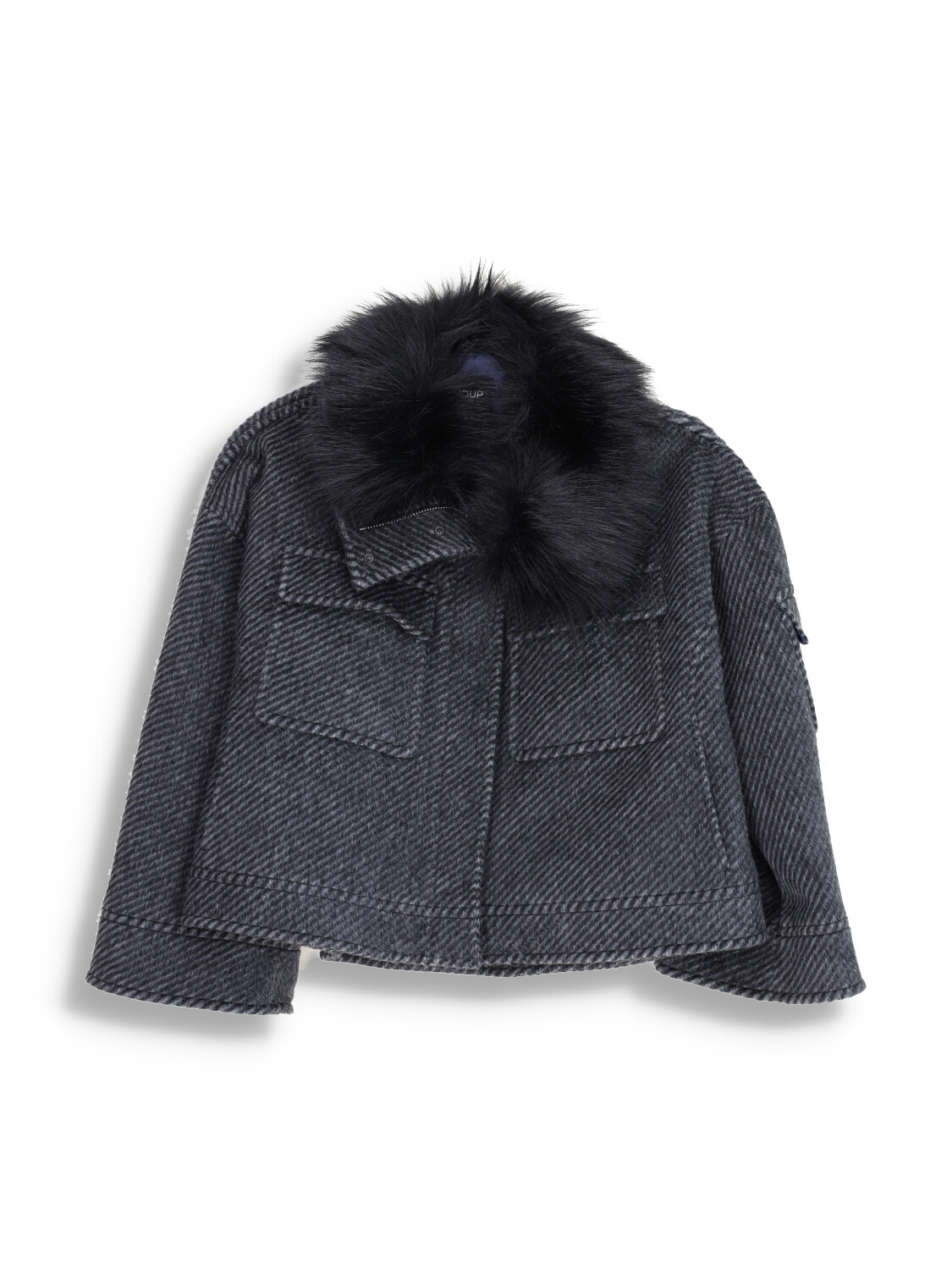 Jacket with fur collar and stripe design