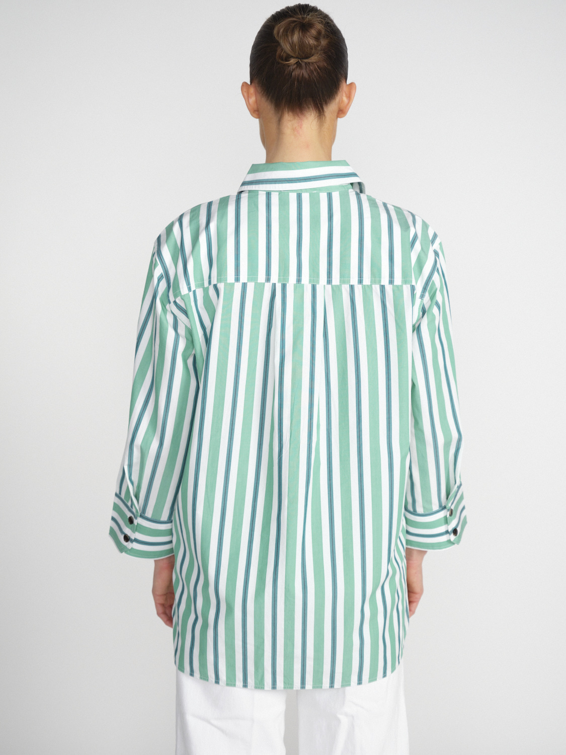 Ganni Oversized Baumwoll-Hemd mit gestreiftem Design   grün 38