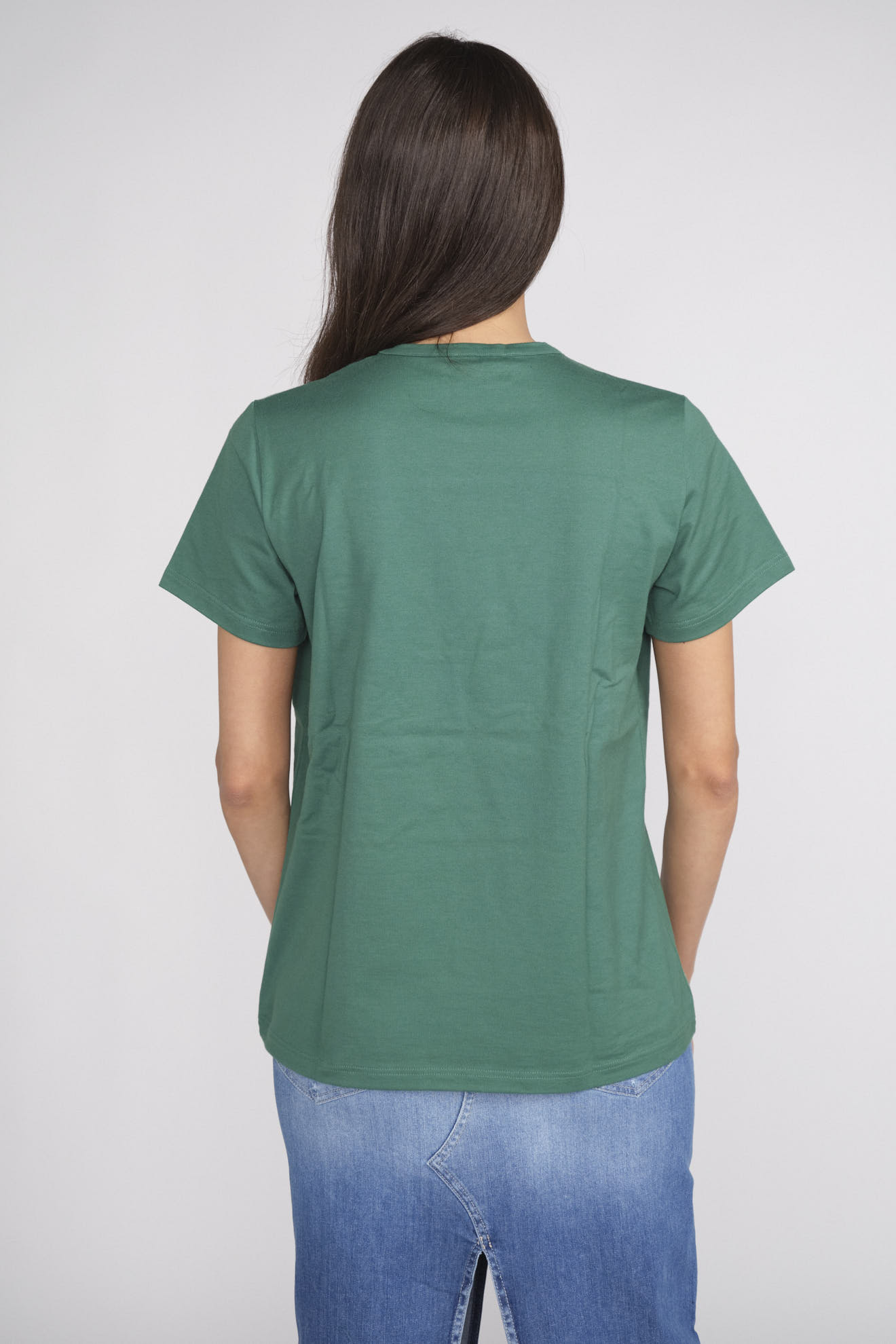 Barrie Cotton T-Shirt with logo cashmere patch – T-Shirt mit Logoaufnäher aus Cashmere grün M