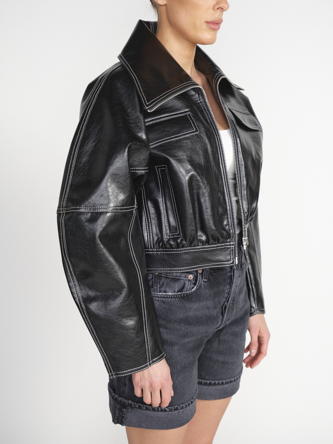 Ganni Shiny oversize leather jacket  black 34