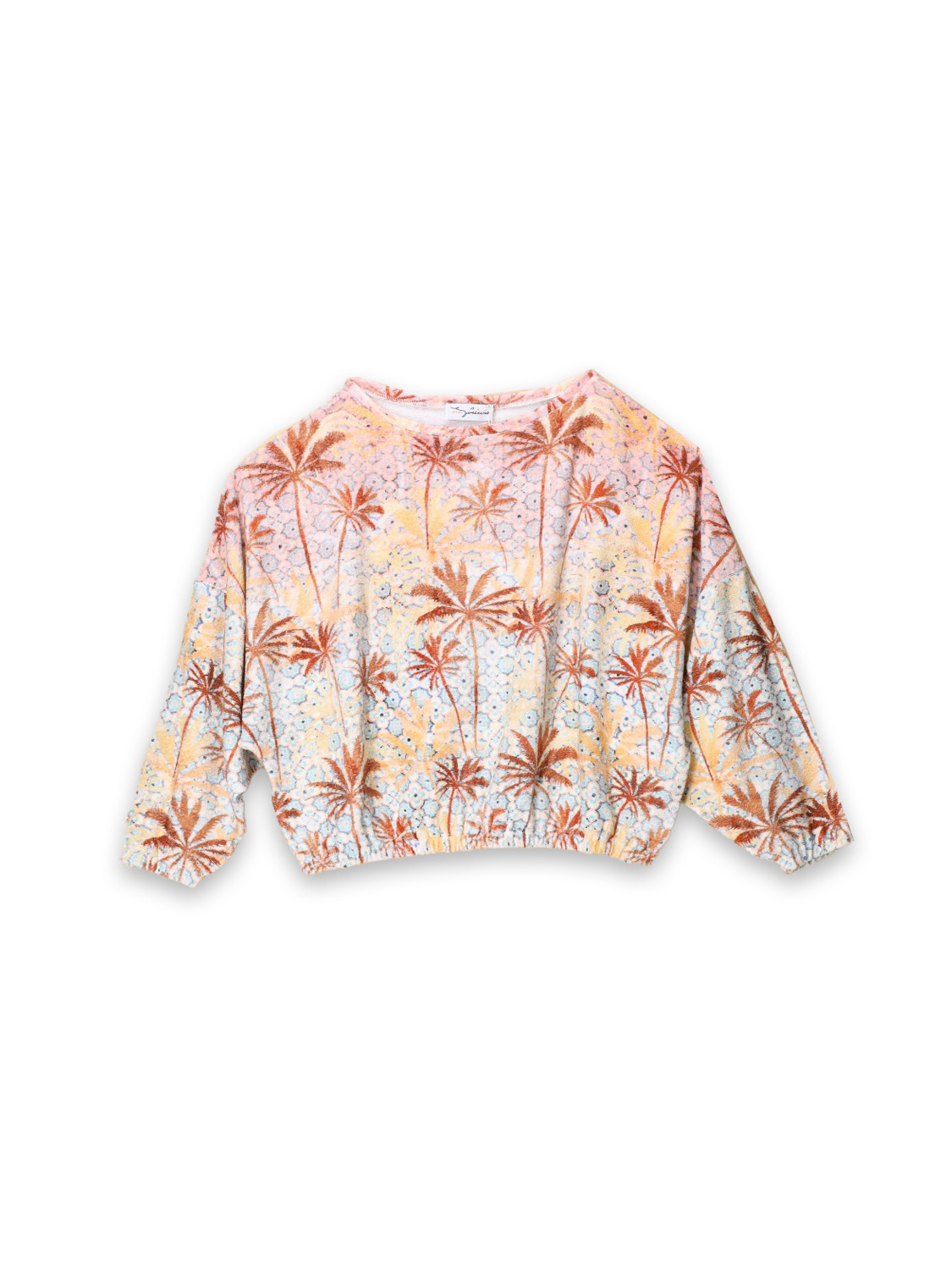 Artist Fortune Mahama – Frottee Pullover mit Palmenmuster   mehrfarbig S