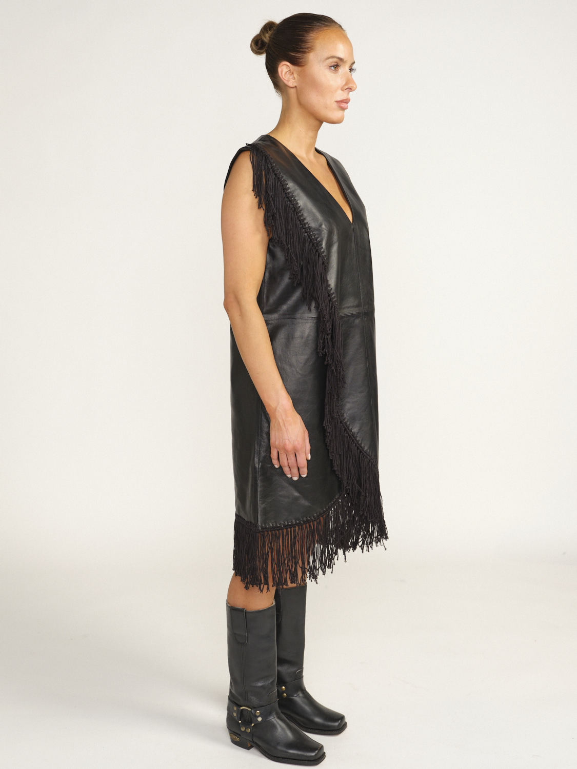 Korallie Mini Dress Leren jurk met franjes van Malene Birger