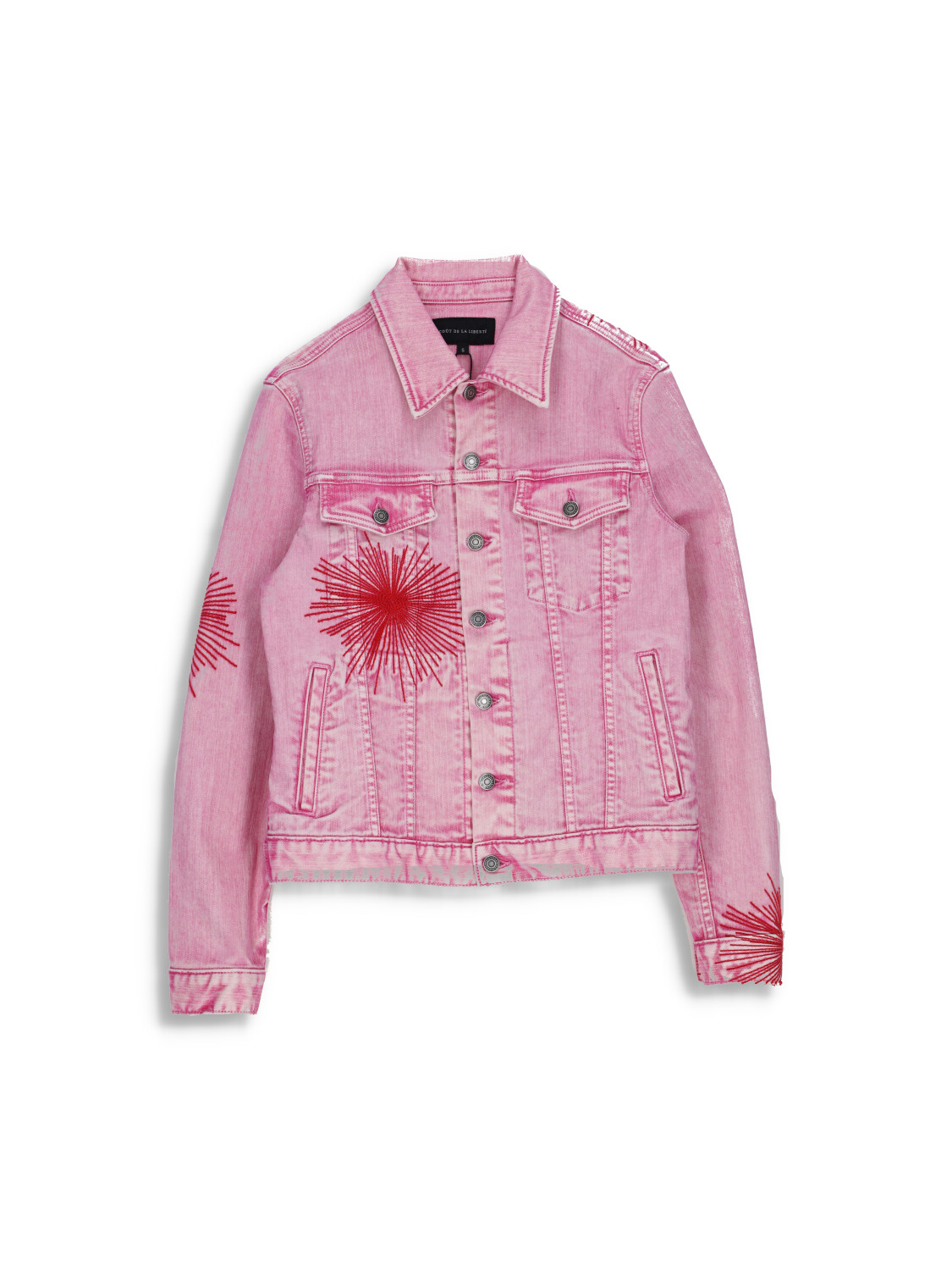 Johnny Trucker - Denim jacket with washed out look and flower embroidery