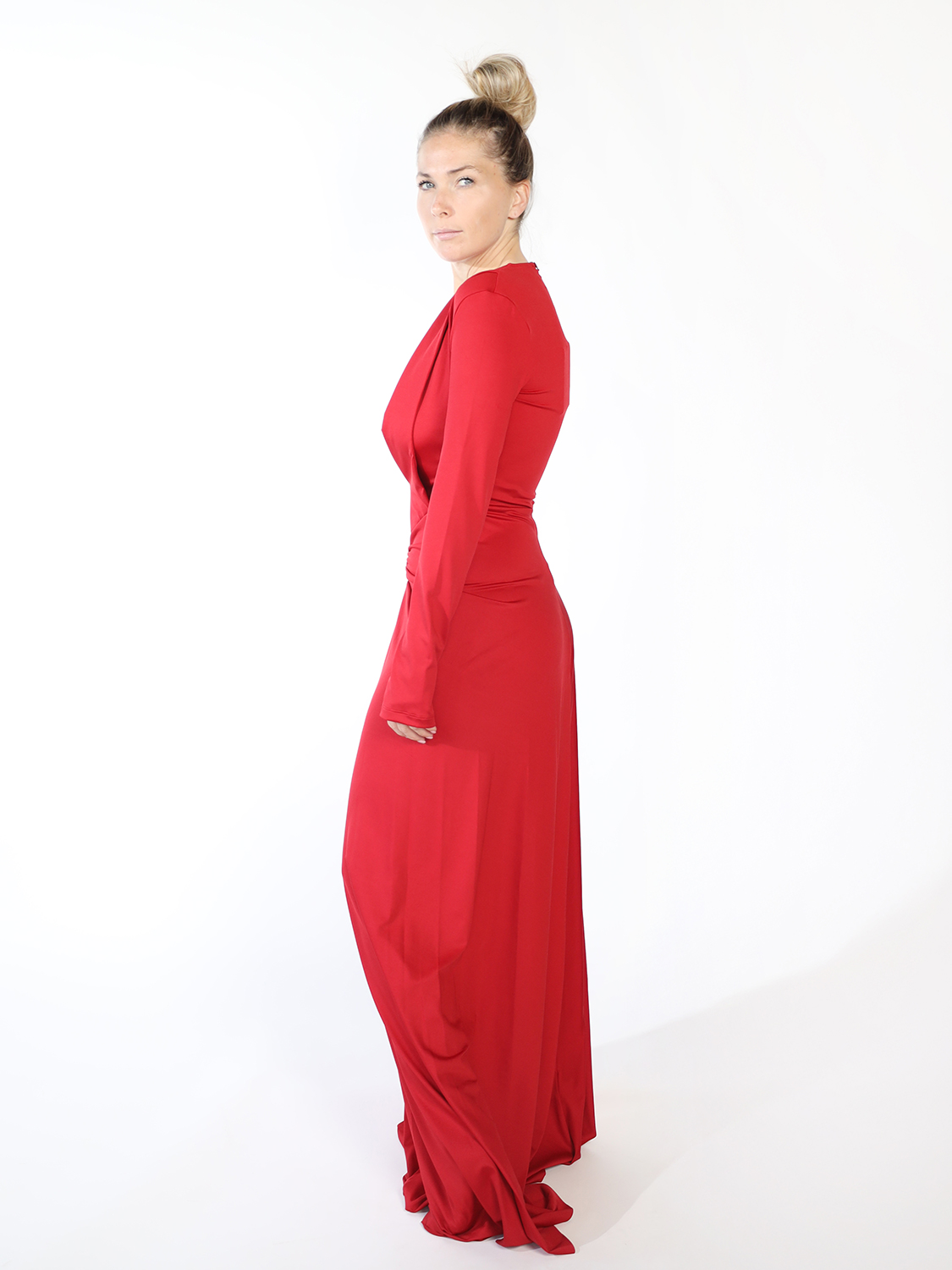 Victoria Beckham Long Sleeve Deep – V-neck dress red 34