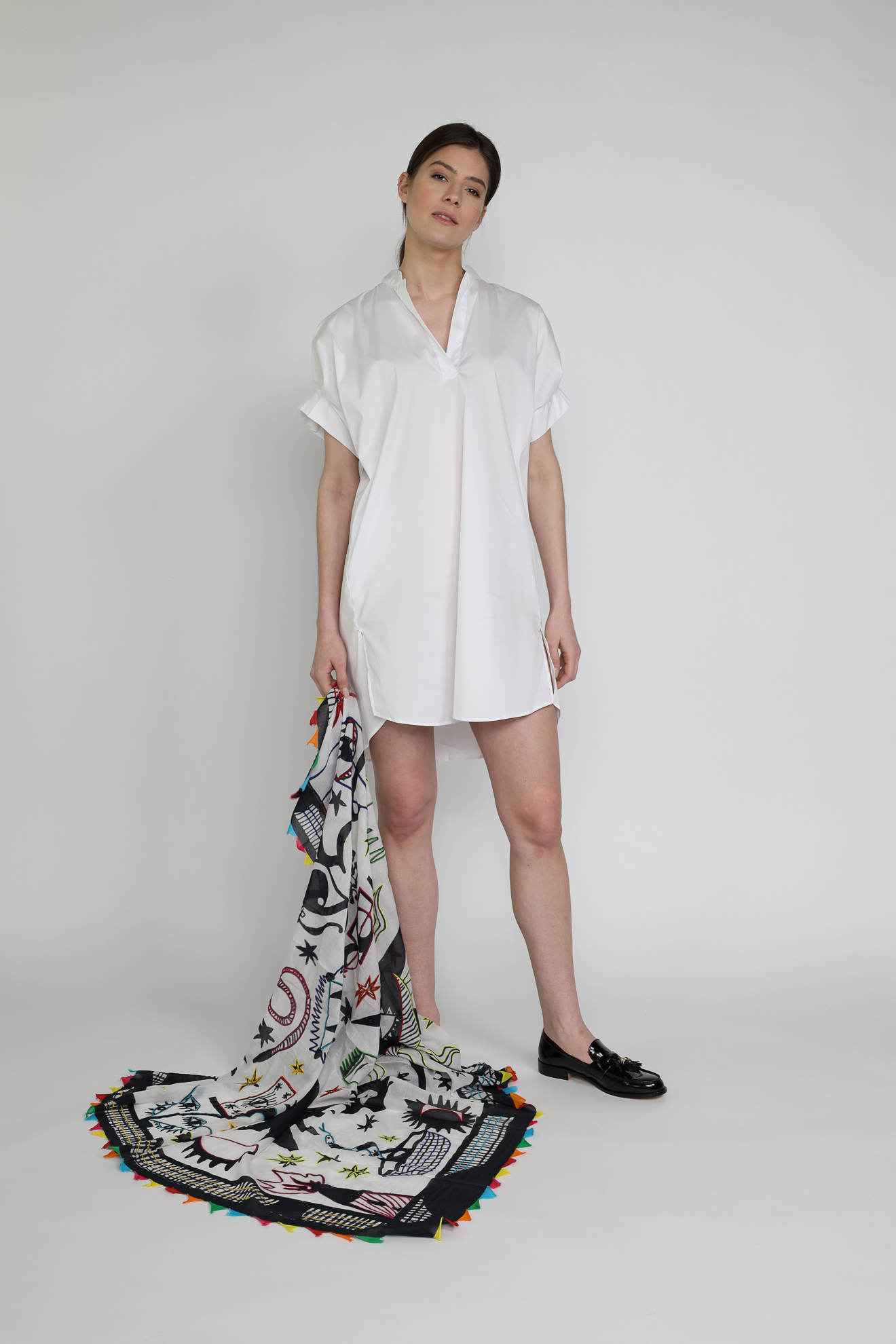 Emma - Oversized blouse style dress with short sleeves L white