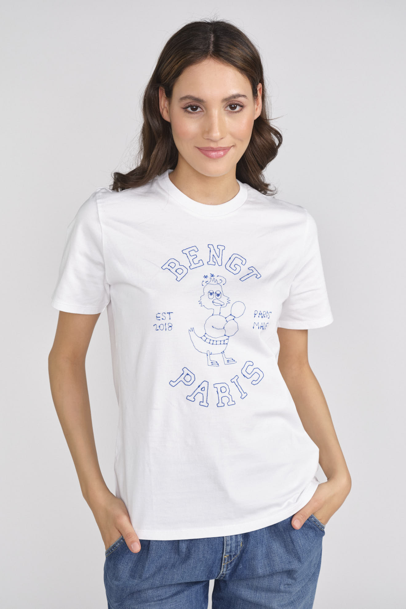 Boxer - T-shirt avec broderie en coton Weiß XL