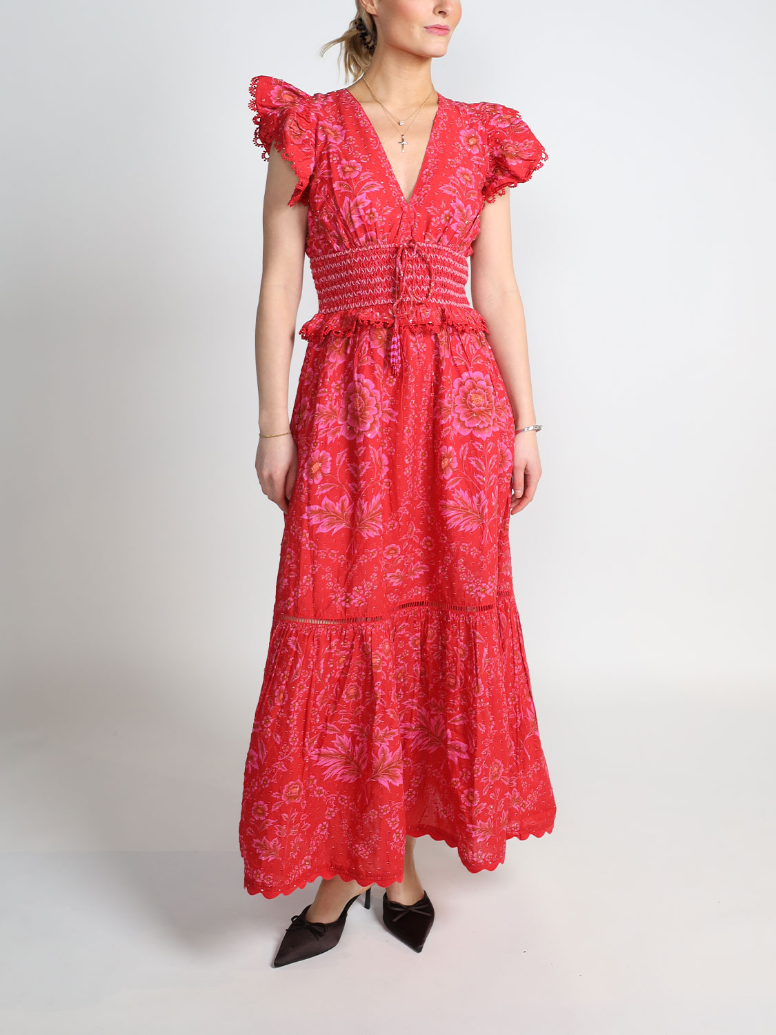 Farm Rio Olivia cotton dress  red XS