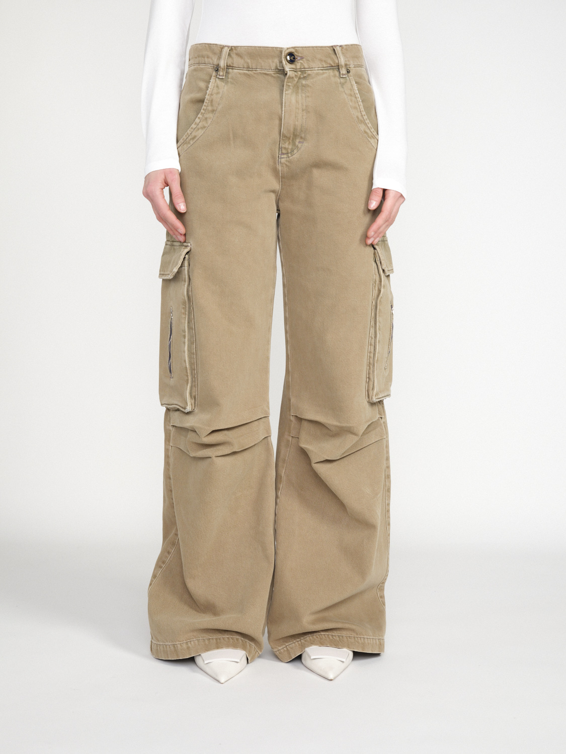 Semicouture Denim cargo in cotone oversize  beige 27