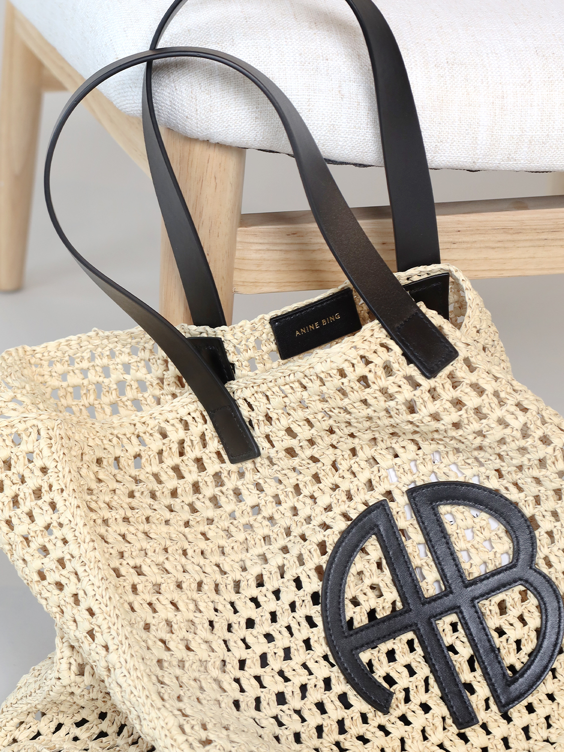 Anine Bing Large Rio woven bag beige One Size