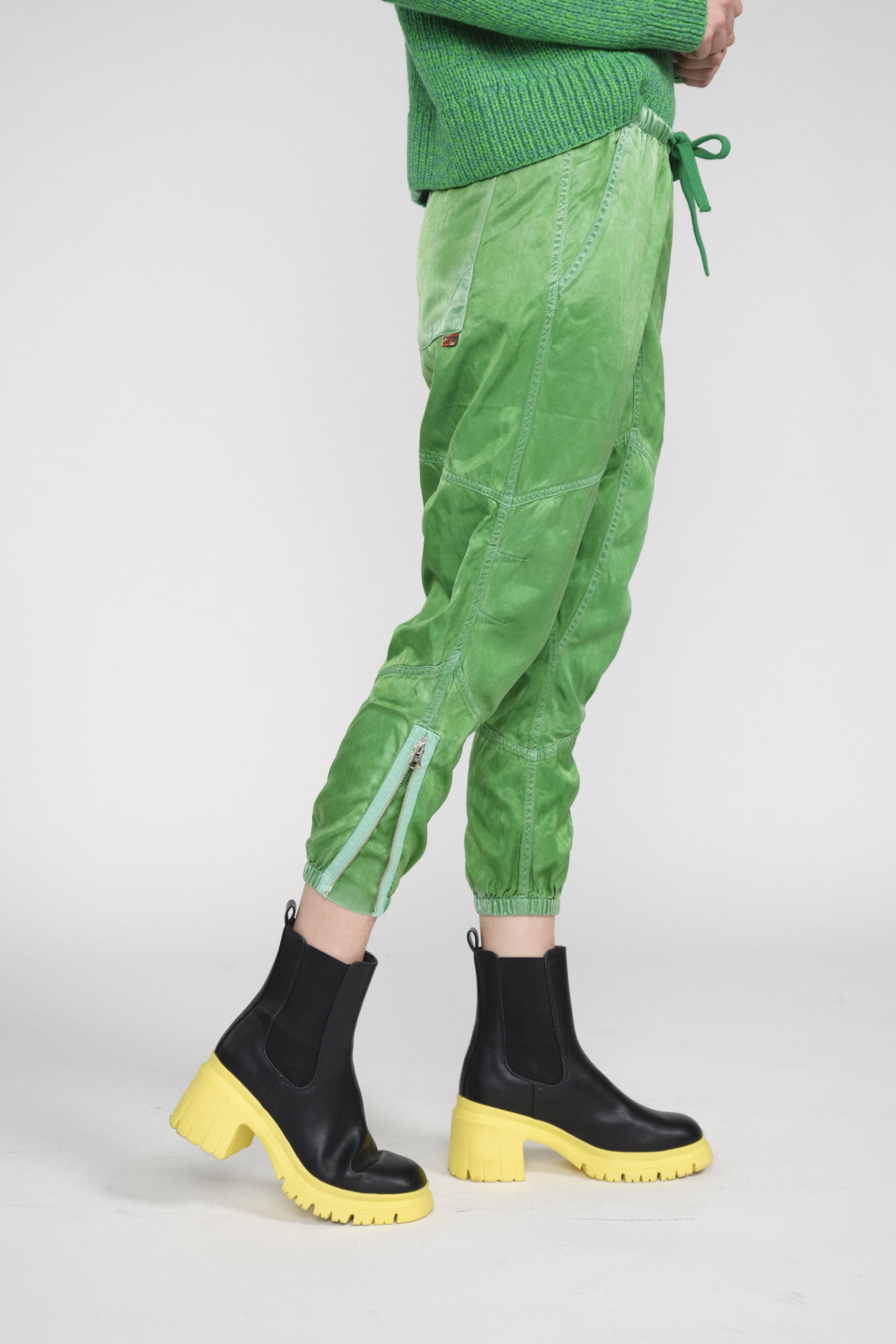 free city pants green plain cotton