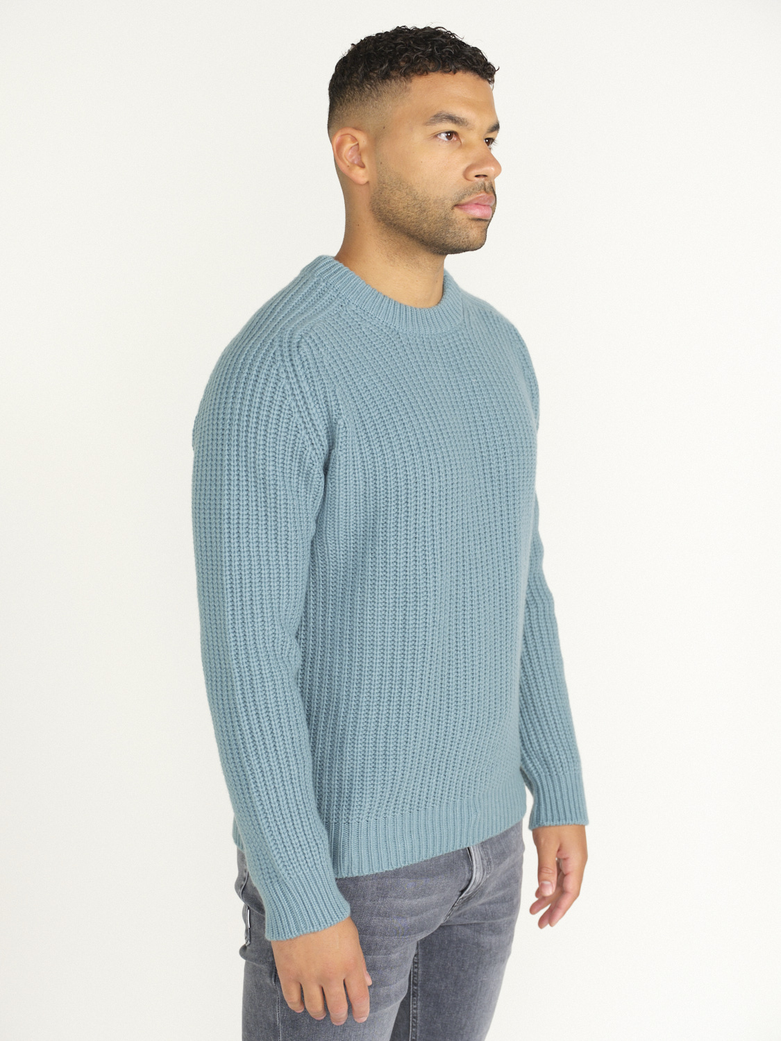 Stephan Boya Mood Rib Sweater – Pullover aus Rippenstrick blau M