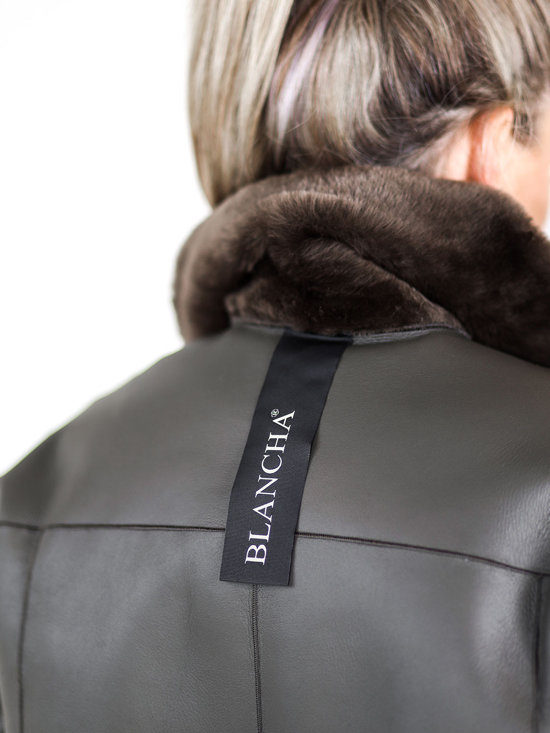 Blancha Straight Merino – Double-breasted fur coat brown 34