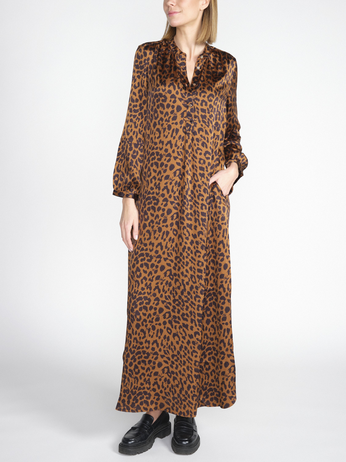 friendly hunting Dance long Cheetah - Maxi-robe léopard en soie et stretch  marron M