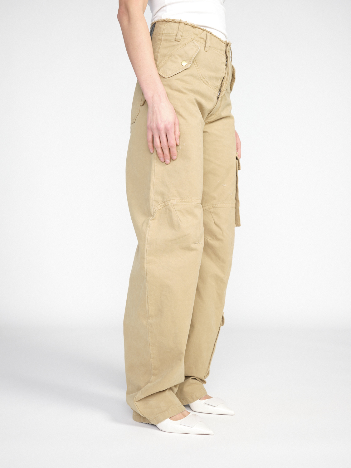 Darkpark Rosalind Denim – Oversized Cargo Hose aus Baumwolle   beige XS/S