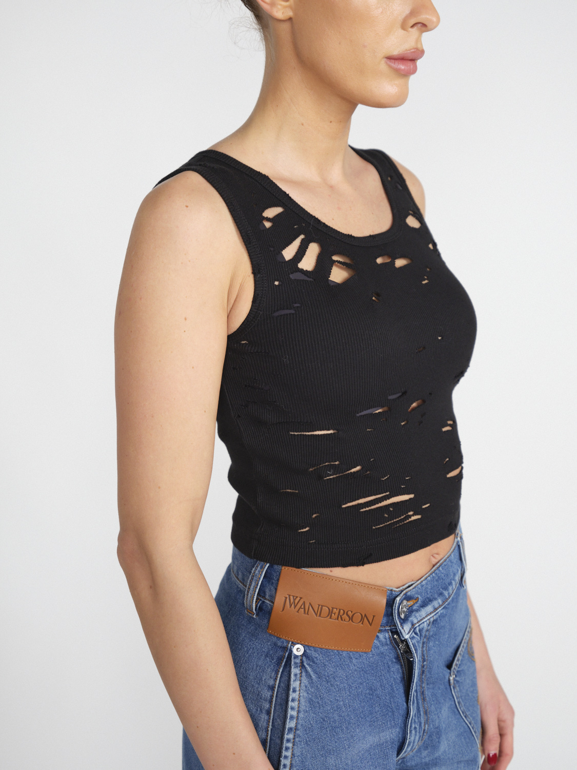 R13 Distressed Tank - Cropped Top mit Cut-Outs	  negro XS