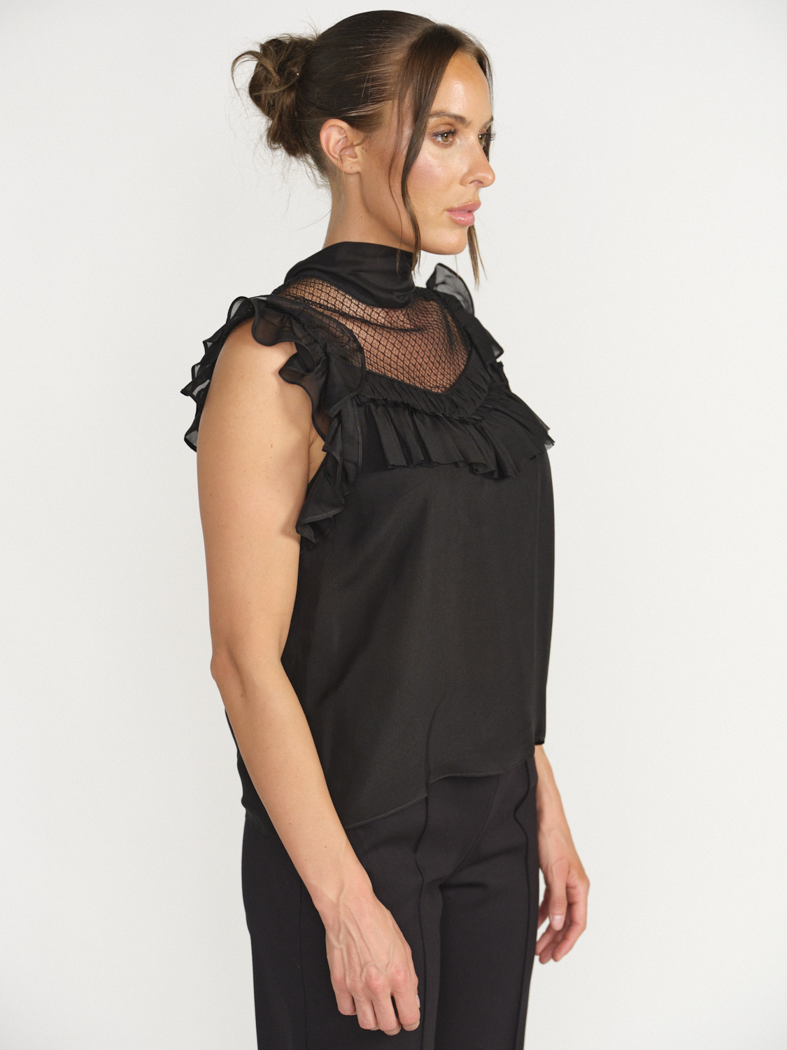 Dorothee Schumacher Playful - Top with lace details and ruffle sleeves black 36
