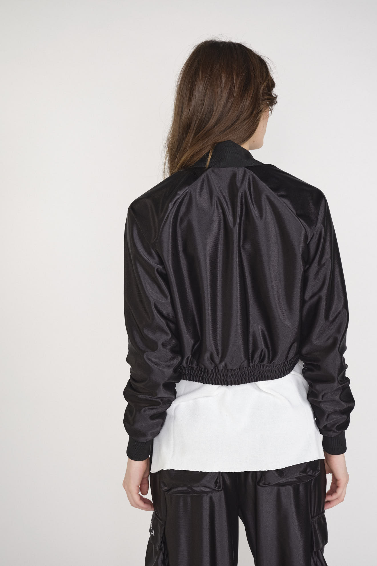 khrisjoy Track Jacket - Cropped jacket with zipper in satin look black