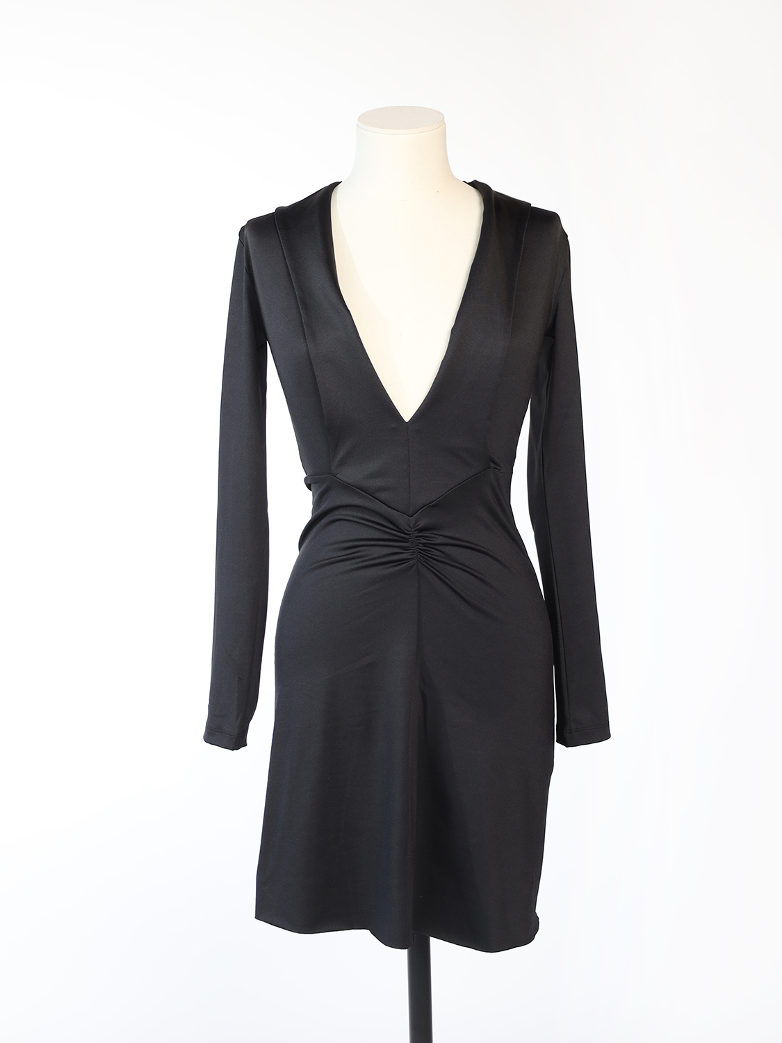 Long Sleeve V-Neck – Knee-length dress with decorative gathering