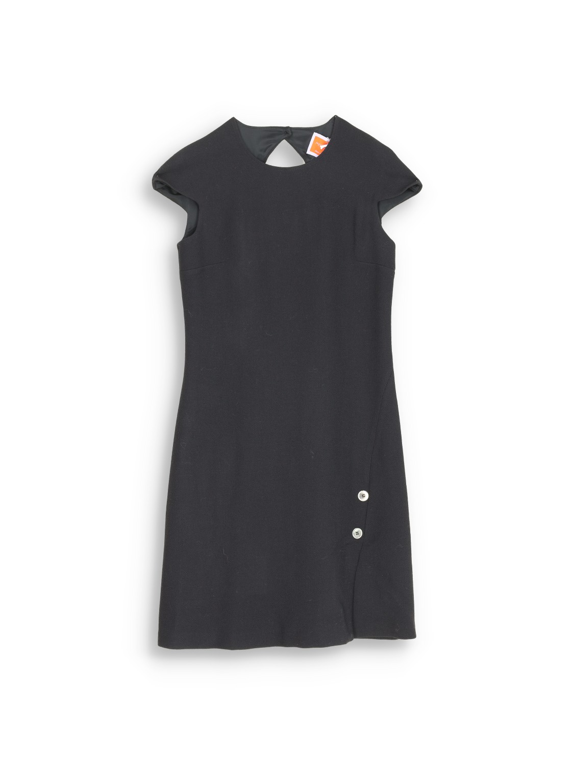 Short sleeve midi dress with gold buttons made of virgin wool