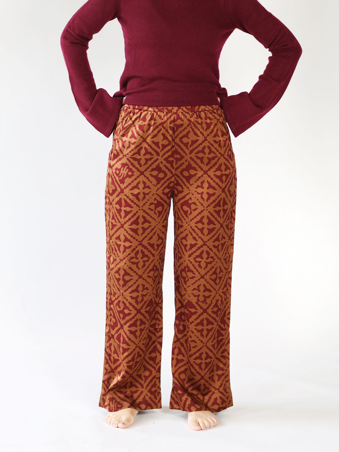 friendly hunting Wide silk pants brown XS
