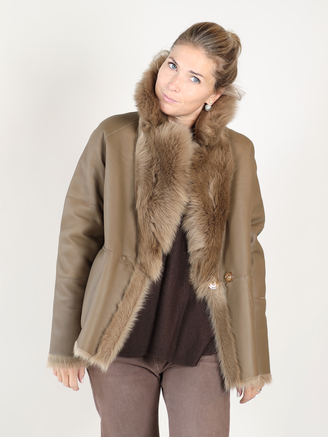 Blancha Toscana – Short fur coat khaki 34